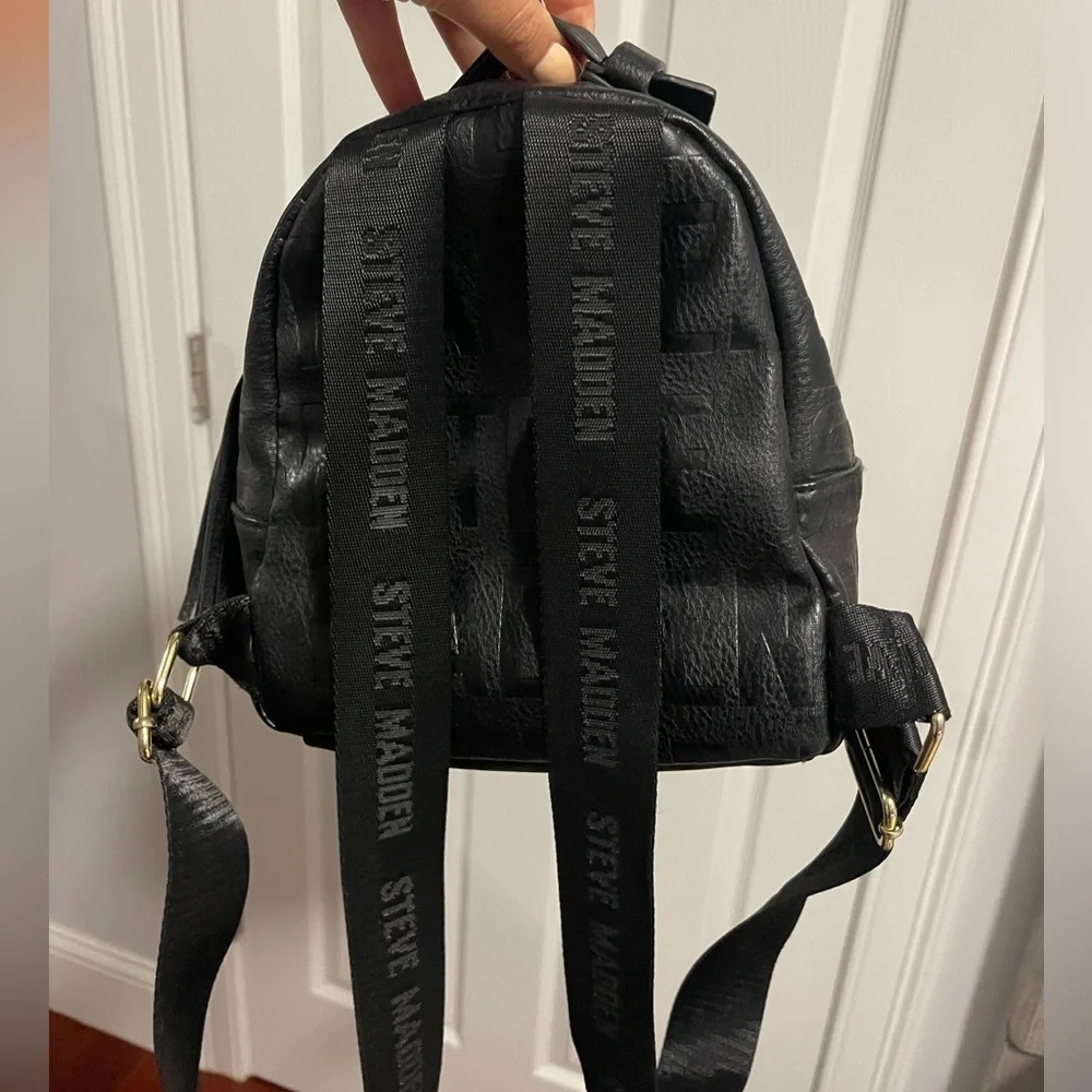 Steve Madden Black Mini Backpack with gold zipper